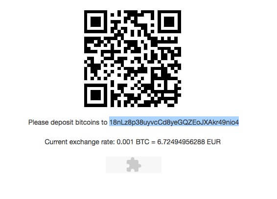 Deposit Bitcoins to the highlighted address