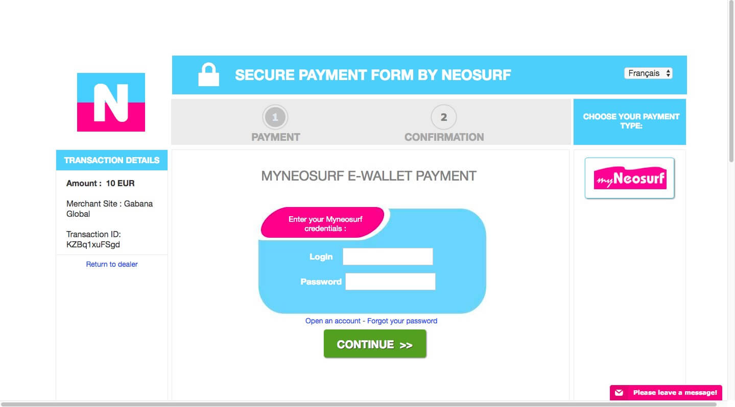 Log-in to MyNeoSurf account & make a payment